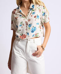 SAGE THE LABEL Pressed Flowers Cropped Shirt in natural multi - women's shirt