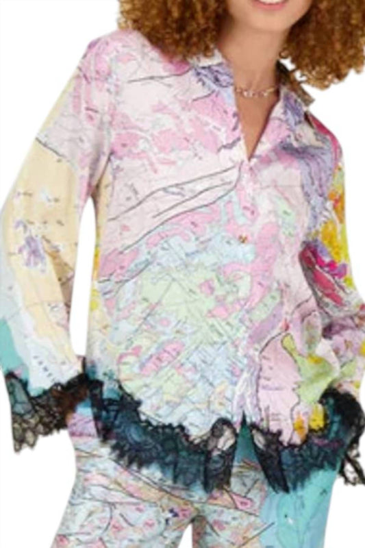 Me369 - Mila Lace Printed Button Down Shirt