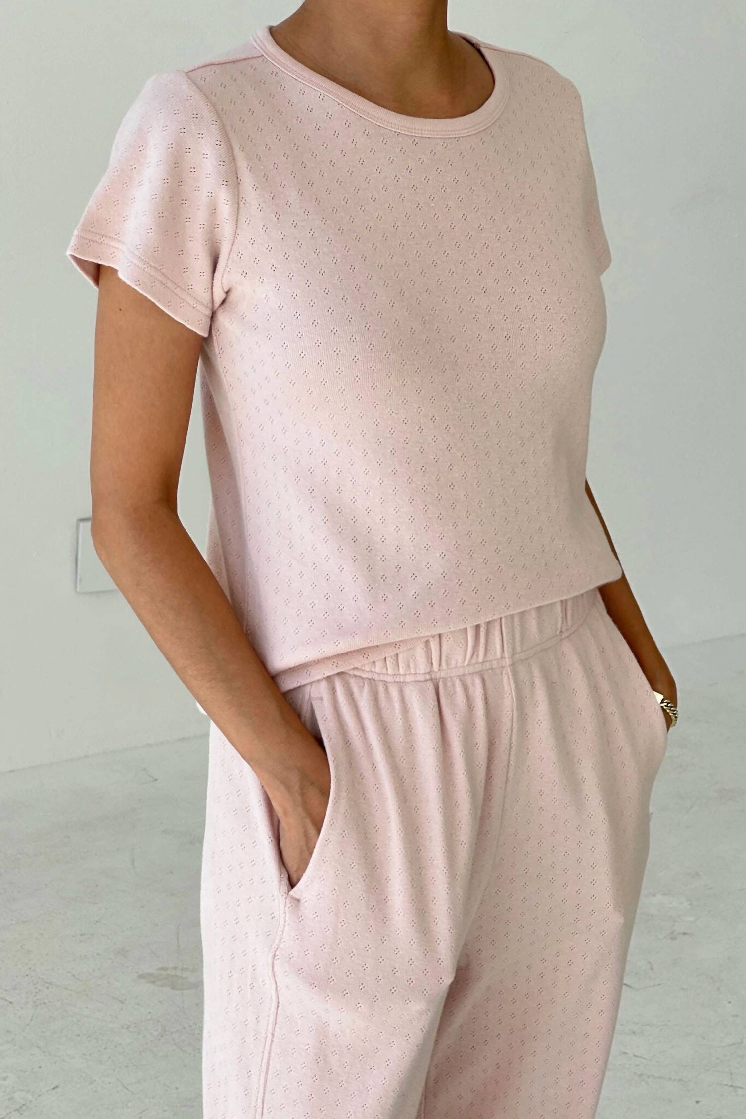Le Bon Shoppe Pointelle Babe Tee in baby pink - women's t-shirt
