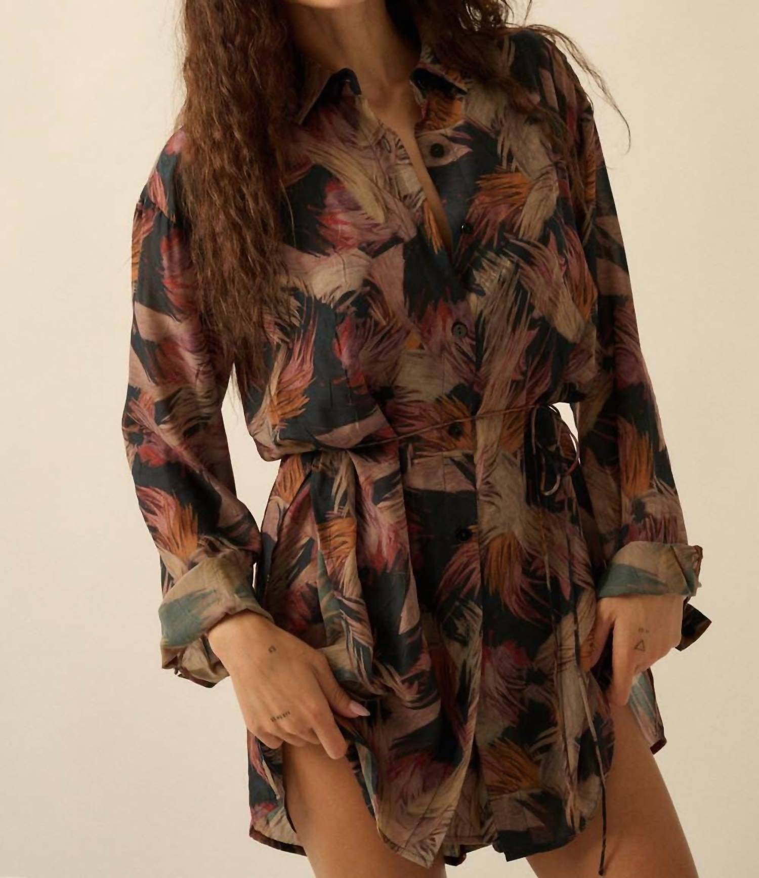Promesa - Abstract-print Belted Shirt Romper