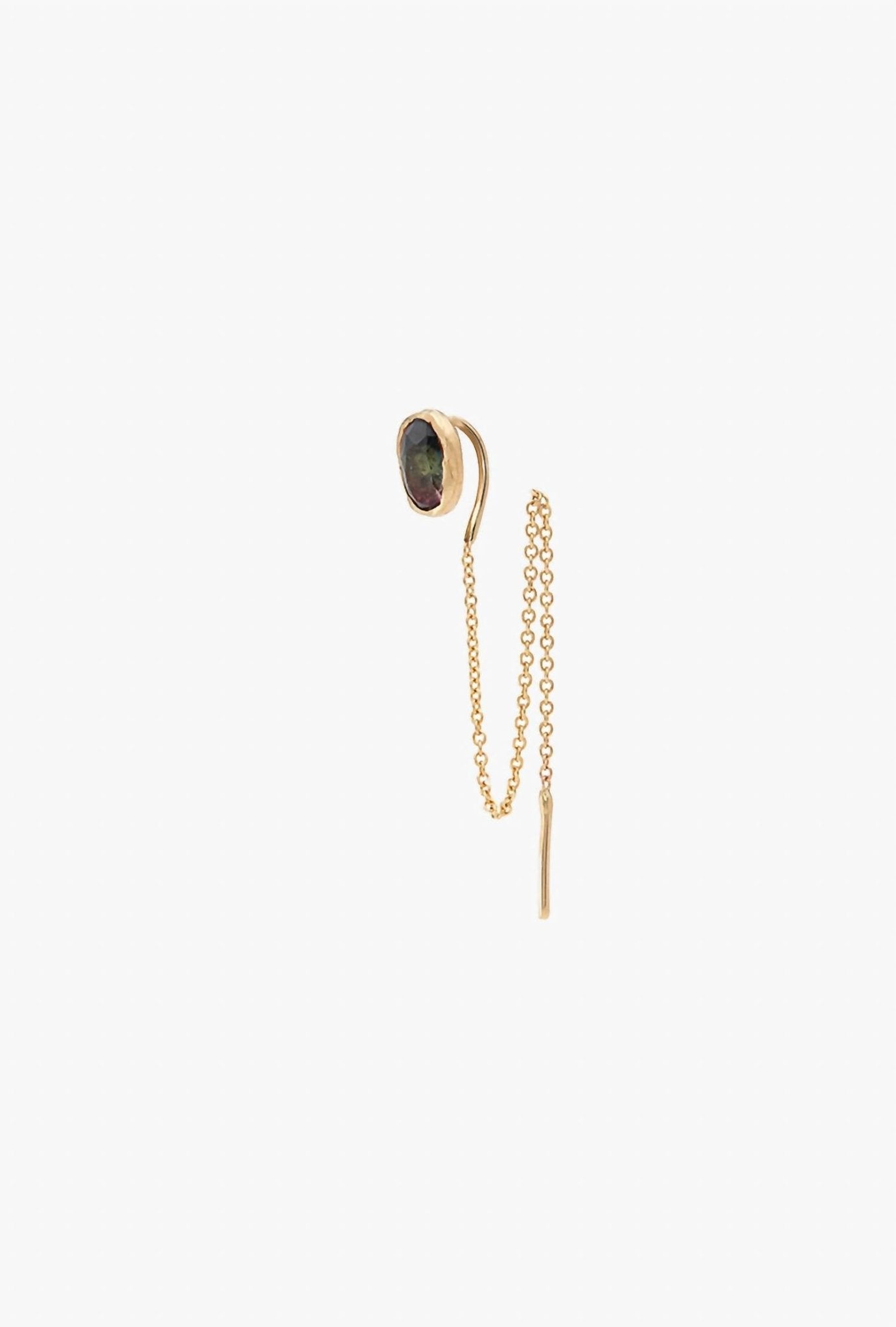 Fie Isolde - Women's Alfa Threader Earring Long With Precious Stone - earrings - gold - jewelry