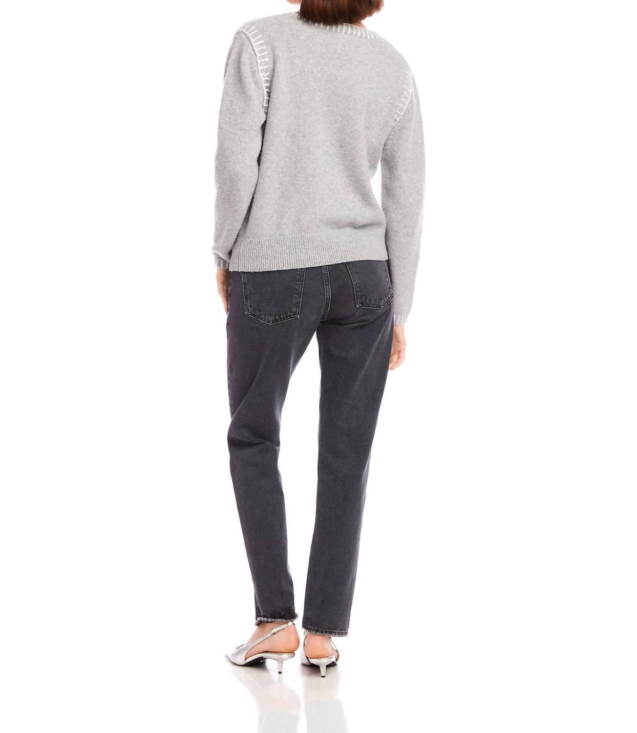 Fifteen Twenty - Ali Edge Stitch Sweater - clothing - grey - polyester