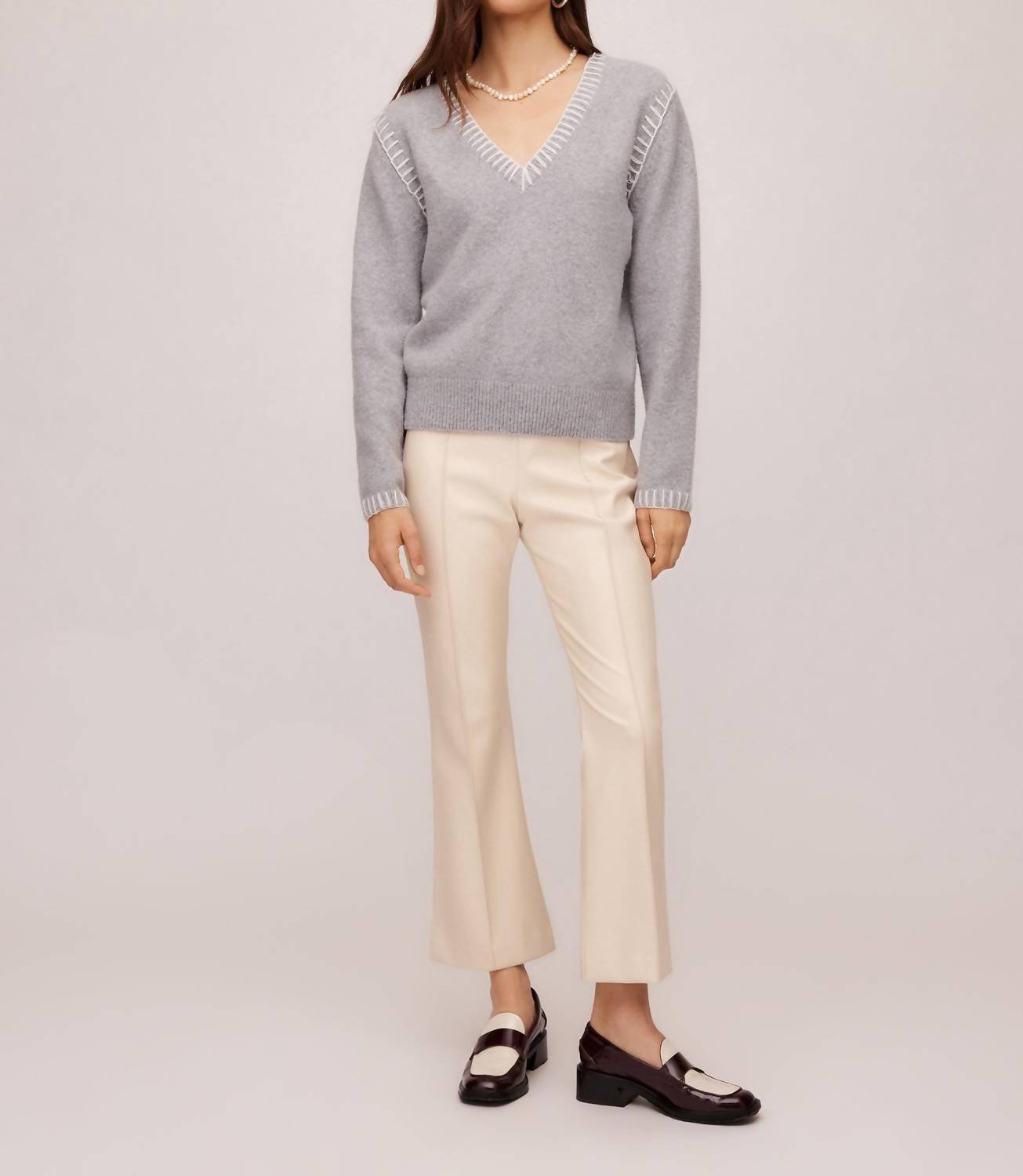 Fifteen Twenty - Ali Edge Stitch Sweater - clothing - grey - polyester