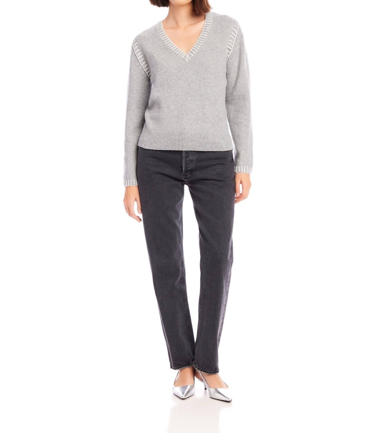 Fifteen Twenty - Ali Edge Stitch Sweater - clothing - grey - polyester