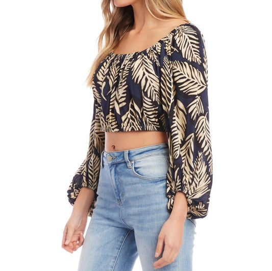 Fifteen Twenty - Lantern Sleeve Crop Top - clothing - crop - tops - pattern