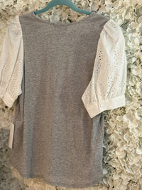 Fifteen Twenty - Women's Eyelet Sleeve Top - clothing - grey - shirts