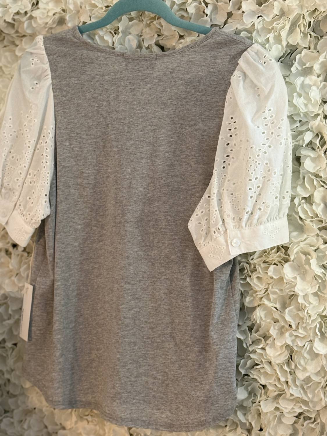 Fifteen Twenty - Women's Eyelet Sleeve Top - clothing - grey - shirts