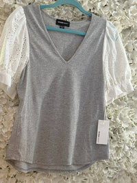 Fifteen Twenty - Women's Eyelet Sleeve Top - clothing - grey - shirts