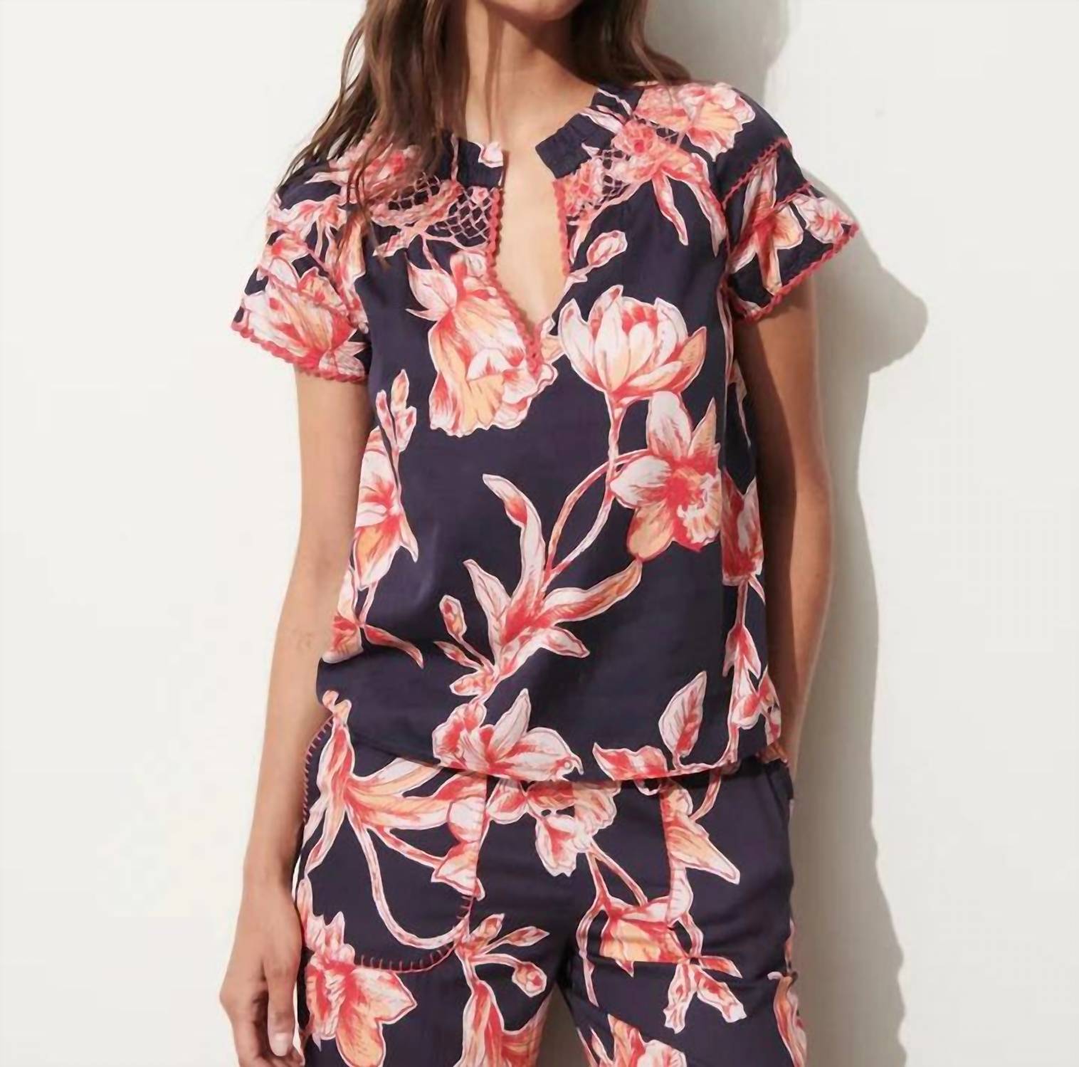 Figue - Rosie Floral Sketch Top - blouses - blue - clothing