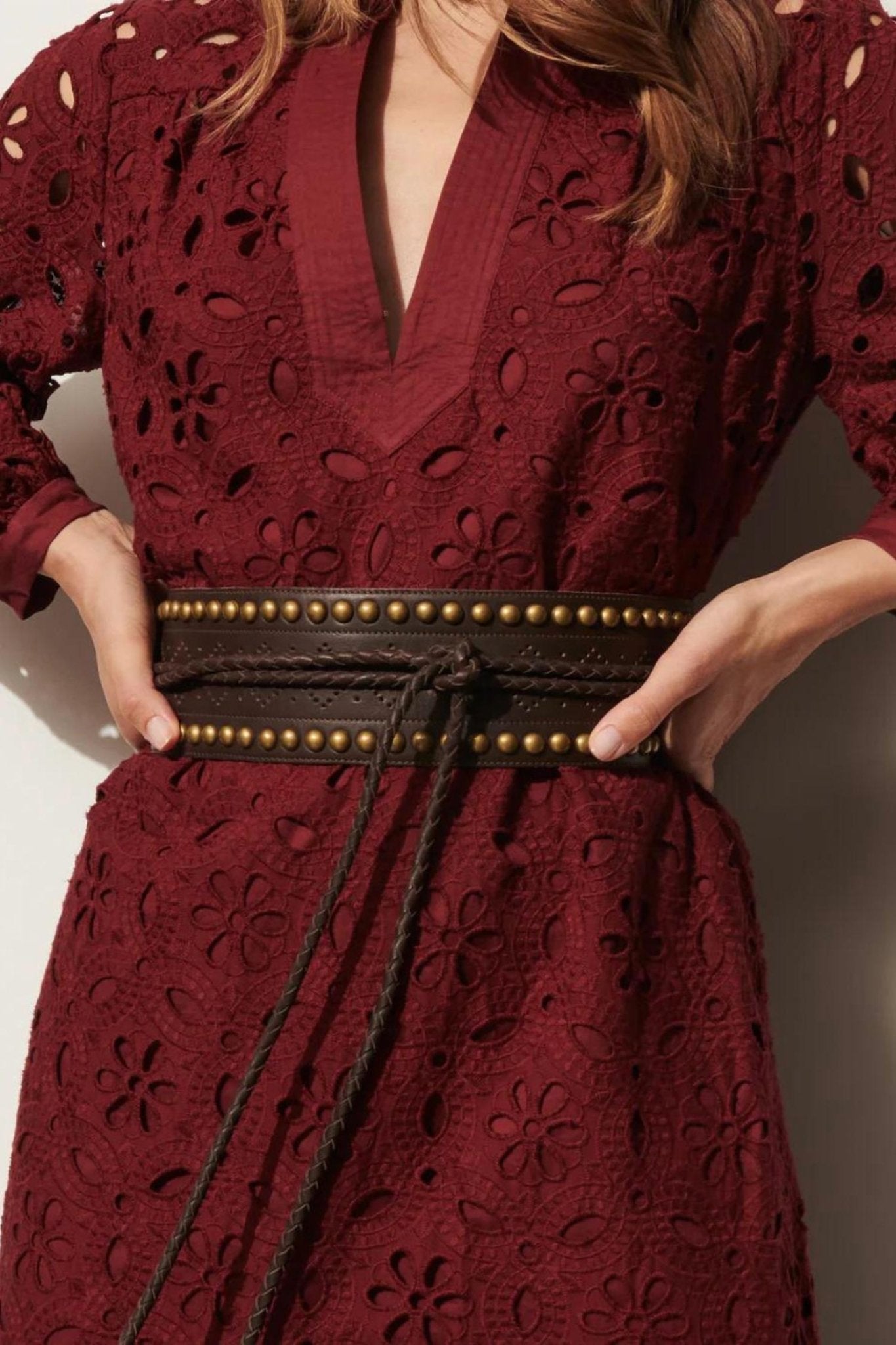 Figue - Women's Dahlia Studded Wrap Belt - accessories - belts - brown