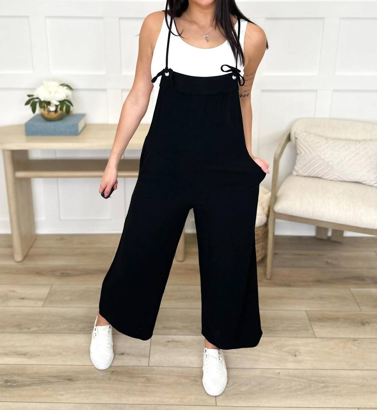 Final Touch - Lightweight Wide Leg Cropped Jumpsuit
