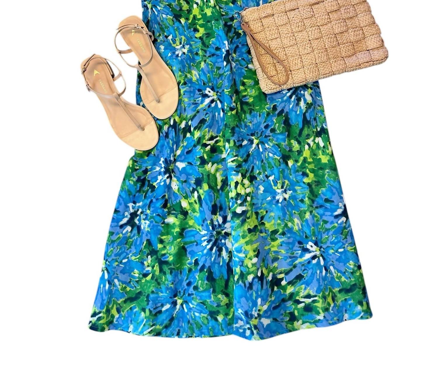 Fitzroy & Willa - Nori Skirt Blue Watercolor Dress - blue - clothing - cotton