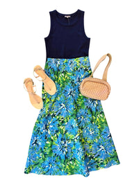 Fitzroy & Willa - Nori Skirt Blue Watercolor Dress - blue - clothing - cotton