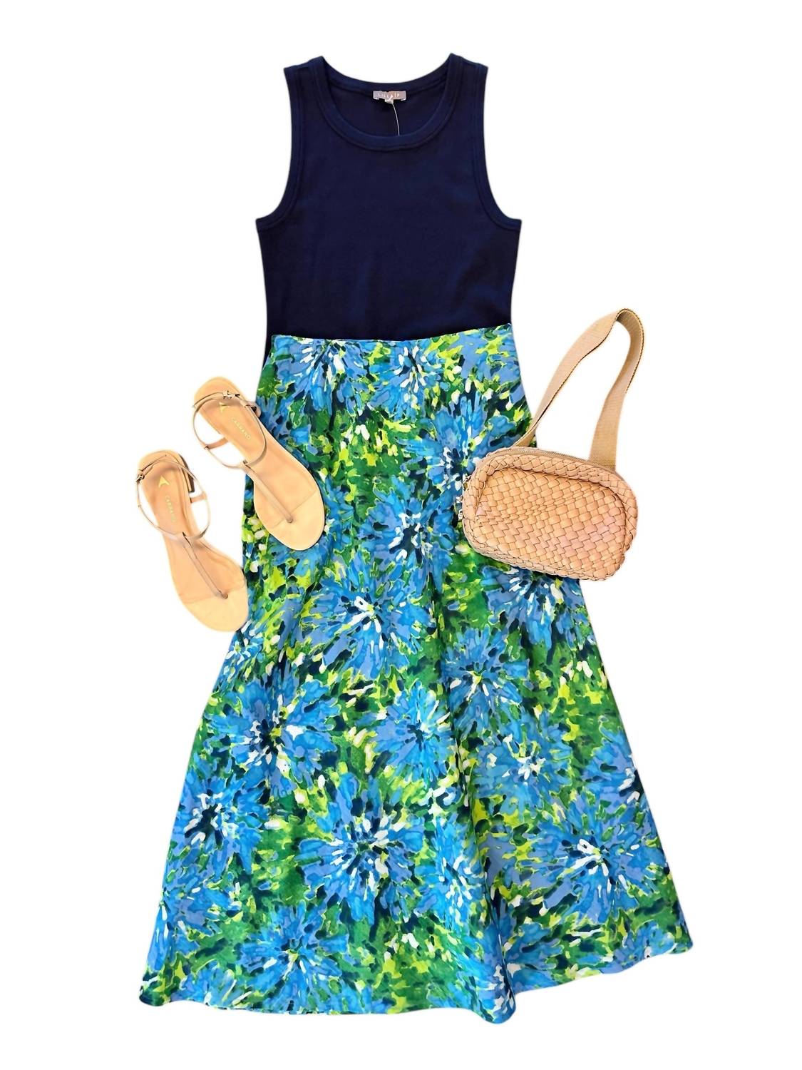 Fitzroy & Willa - Nori Skirt Blue Watercolor Dress - blue - clothing - cotton