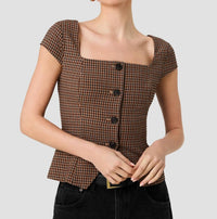 Floro'S Mercantile - Diana Textured Gingham Button Front Top