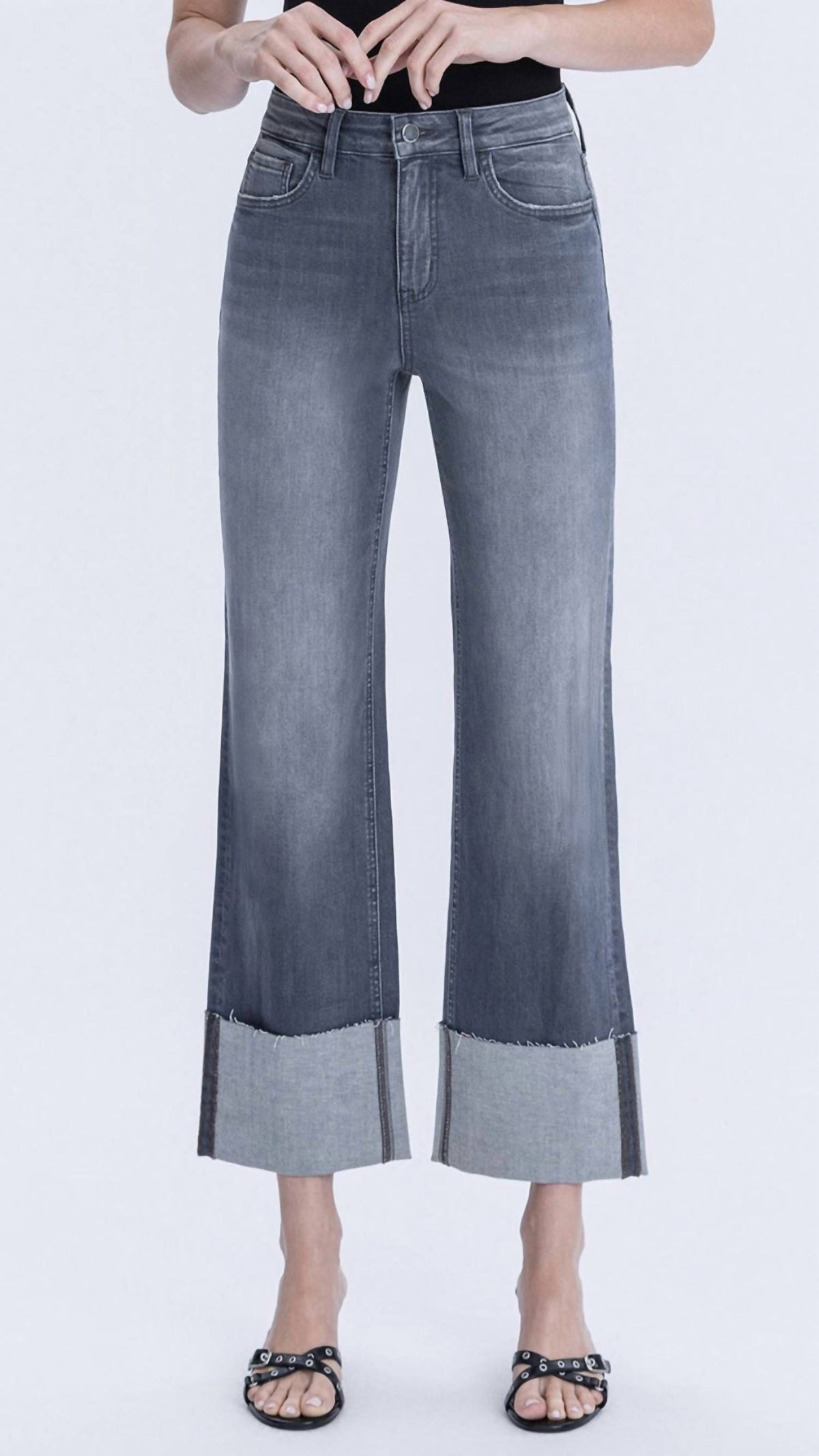 Flying Monkey - High Rise Cuffed Slim Wide Leg Jeans