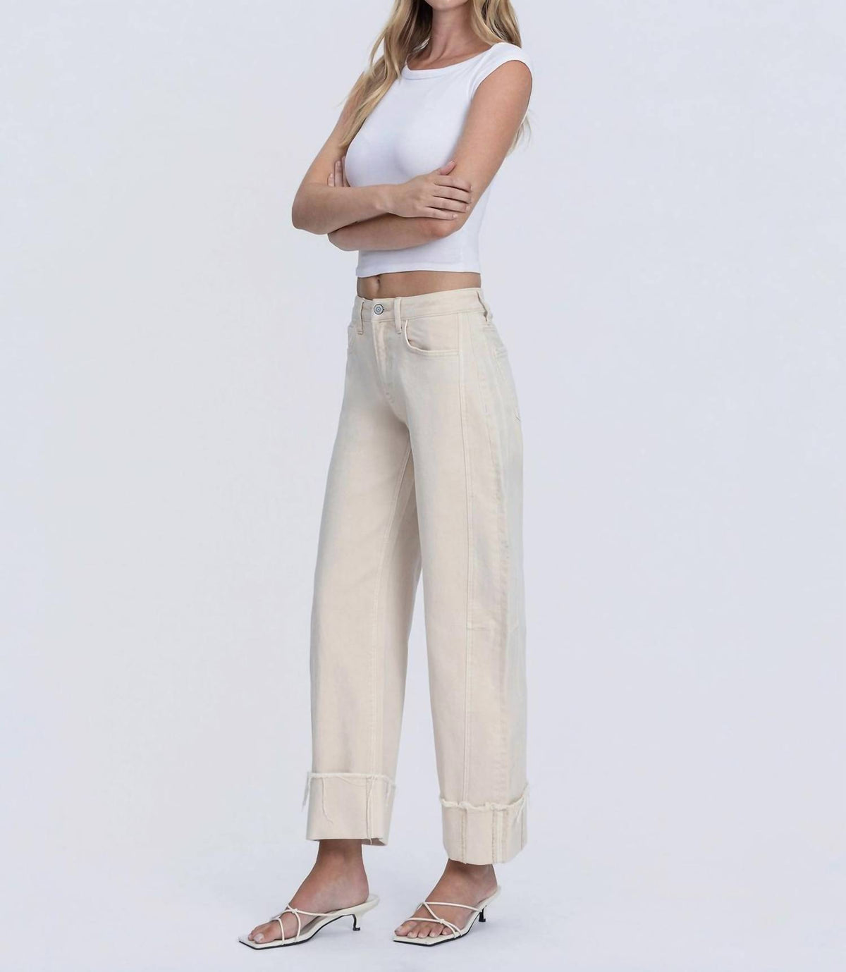 Flying Monkey - High Rise Side Panel Cuffed Crop Barrel Jeans