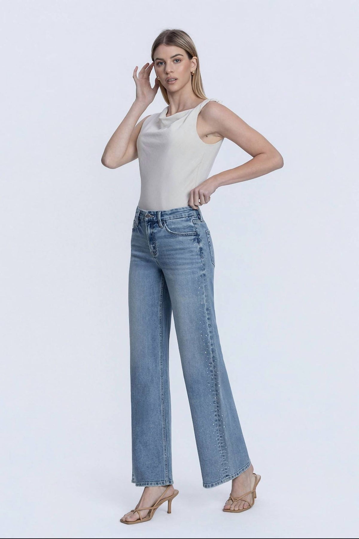 Flying Monkey - Hotfix Stone Embellished Wide Leg Jeans