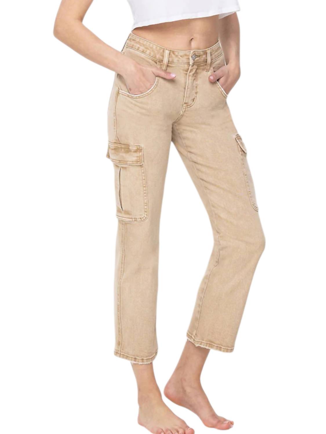 Flying Monkey - Monica High Rise Straight Cargo Jeans
