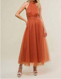Flying Tomato - Amber Glow Bow-back Halter Dress