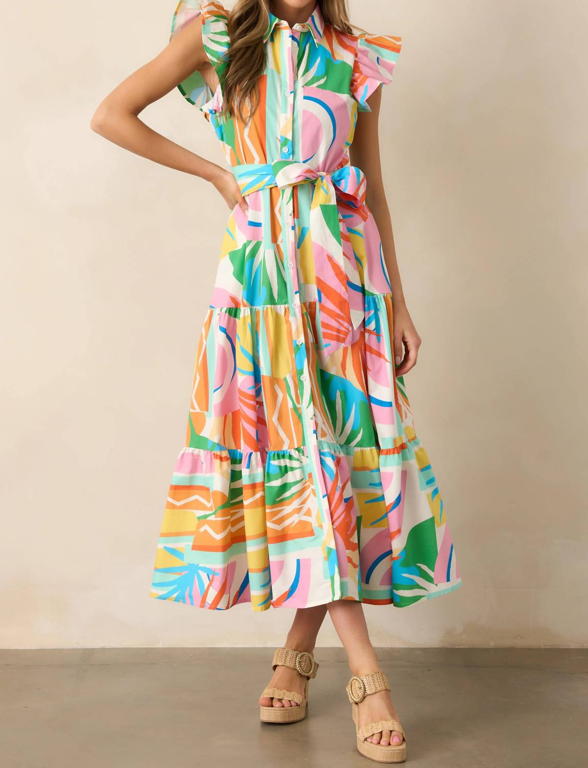 Flying Tomato - Button Front Midi Dress