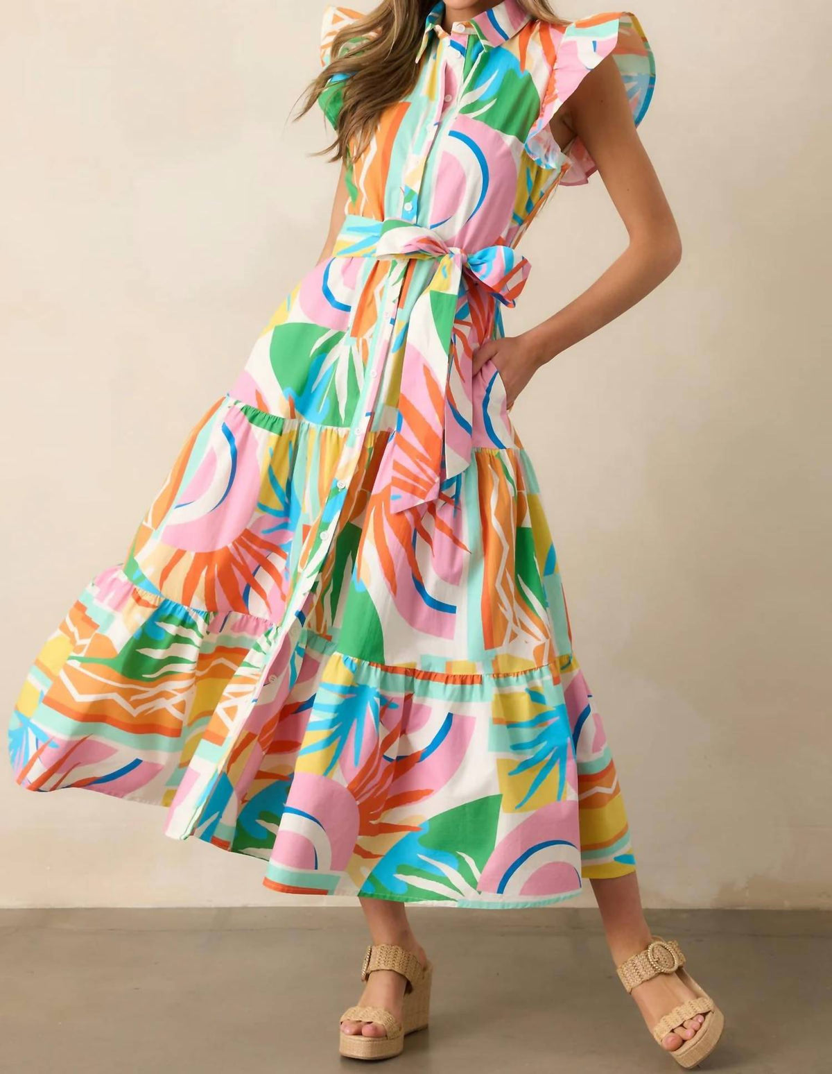 Flying Tomato - Button Front Midi Dress