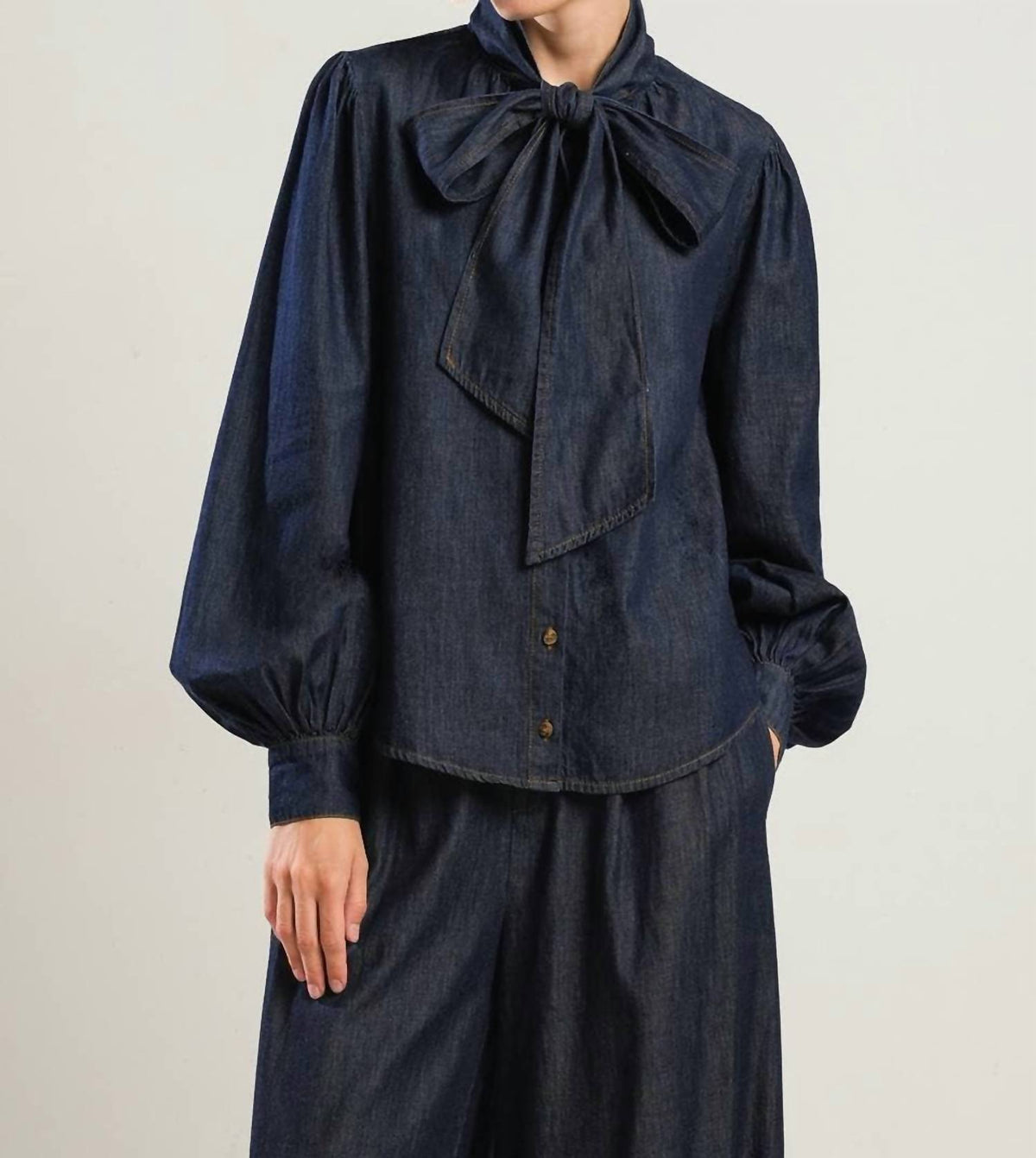 Flying Tomato - Chambray Bow Blouse