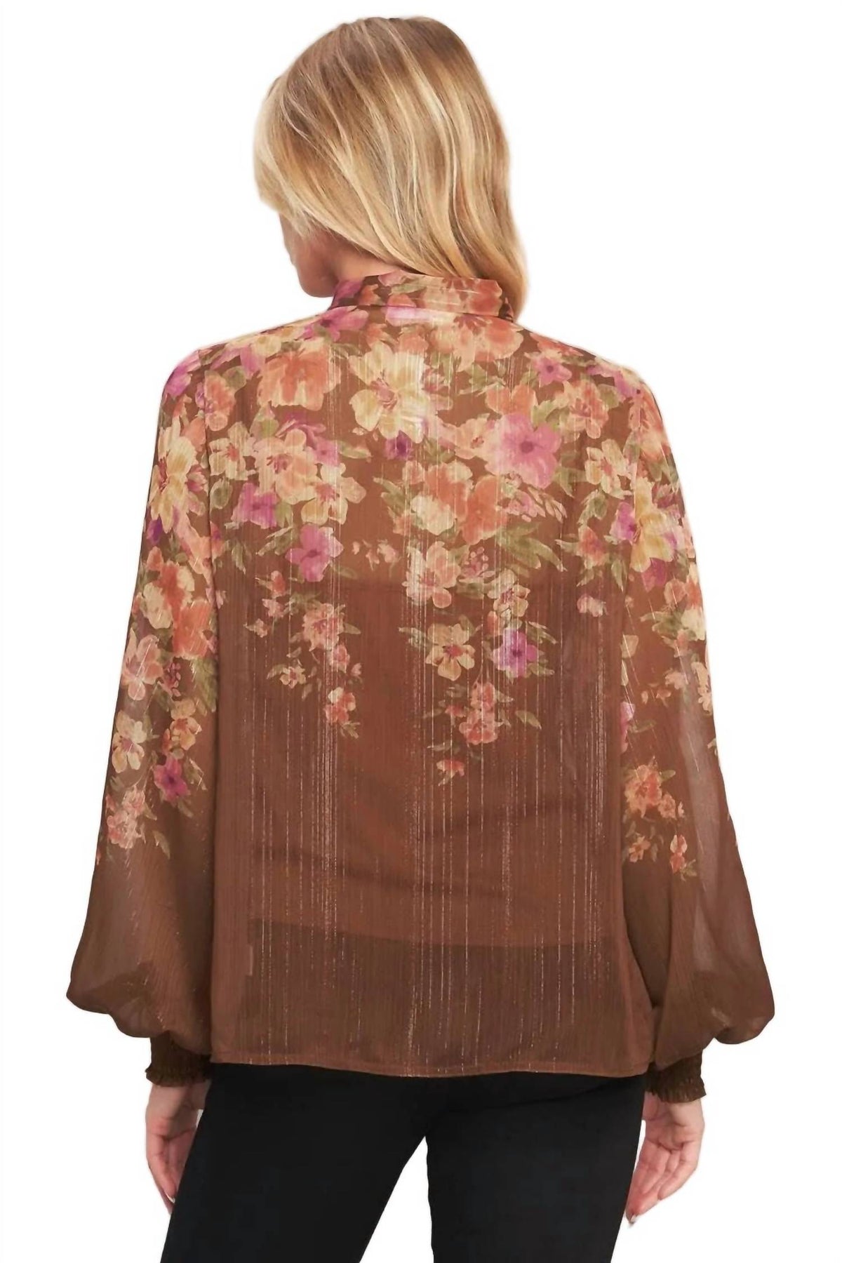Flying Tomato - Floral Tie Neck Blouse
