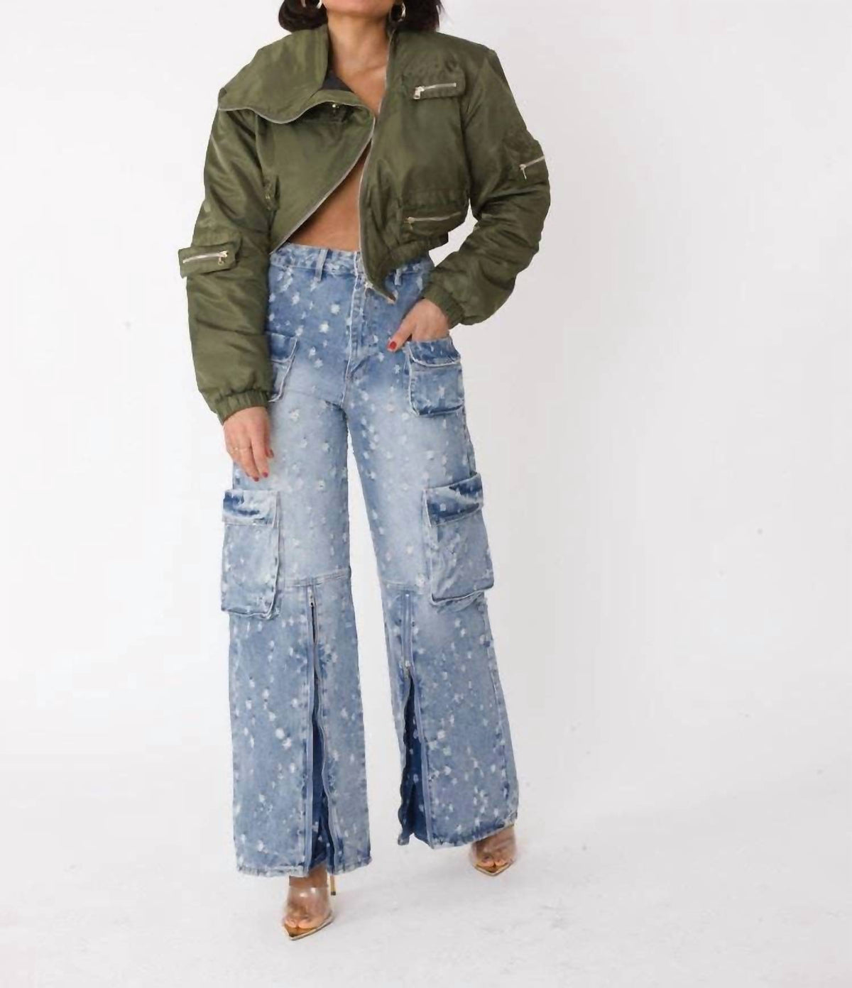 For Her Nyc - Cropped Utility Bomber Jacket