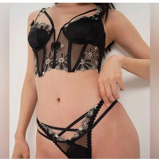 For Love & Lemons - Underwire Bustier Daisy Print - black - bras - clothing