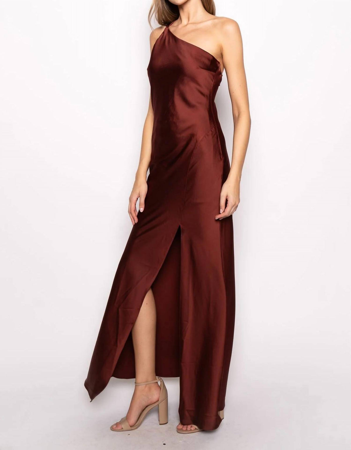 Fore Collection - Diandra Asymmetric Halter Drape Scarf Slit Maxi Dress