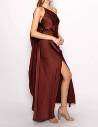 Fore Collection - Diandra Asymmetric Halter Drape Scarf Slit Maxi Dress