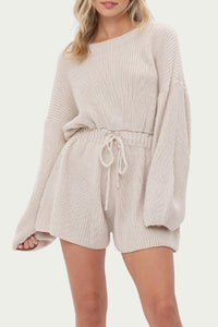 DRAWSTRING-WAIST RIBBED-KNIT ROMPER