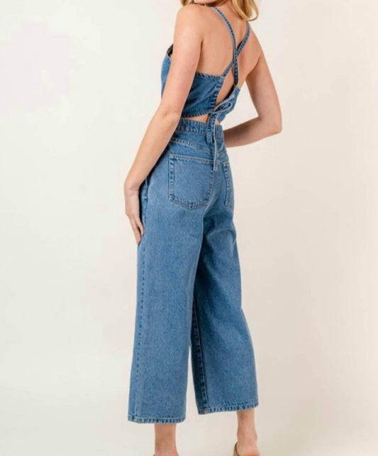 Fore - Joslyn Halter Jumpsuit - blue - clothing - cotton - blend