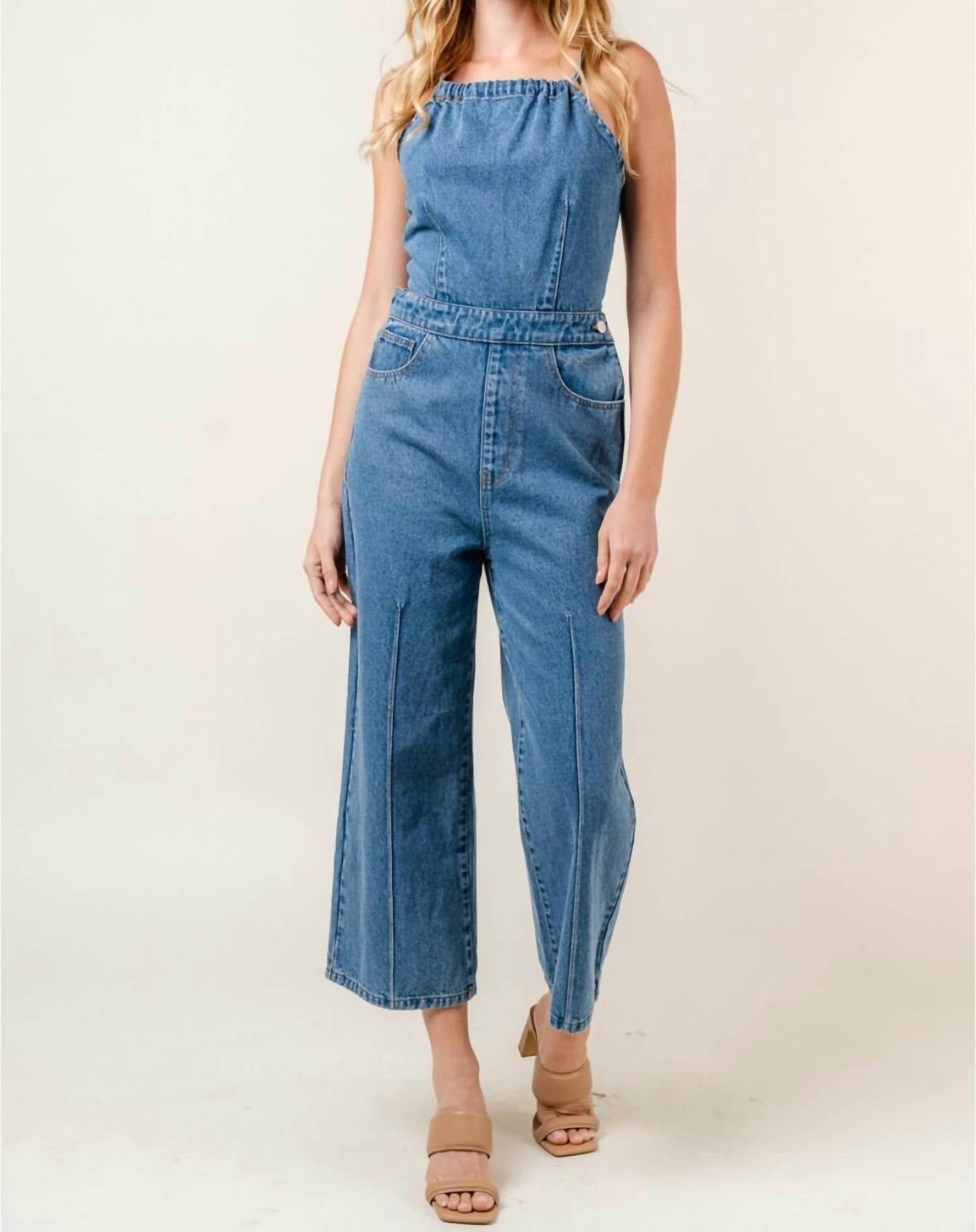 Fore - Joslyn Halter Jumpsuit - blue - clothing - cotton - blend
