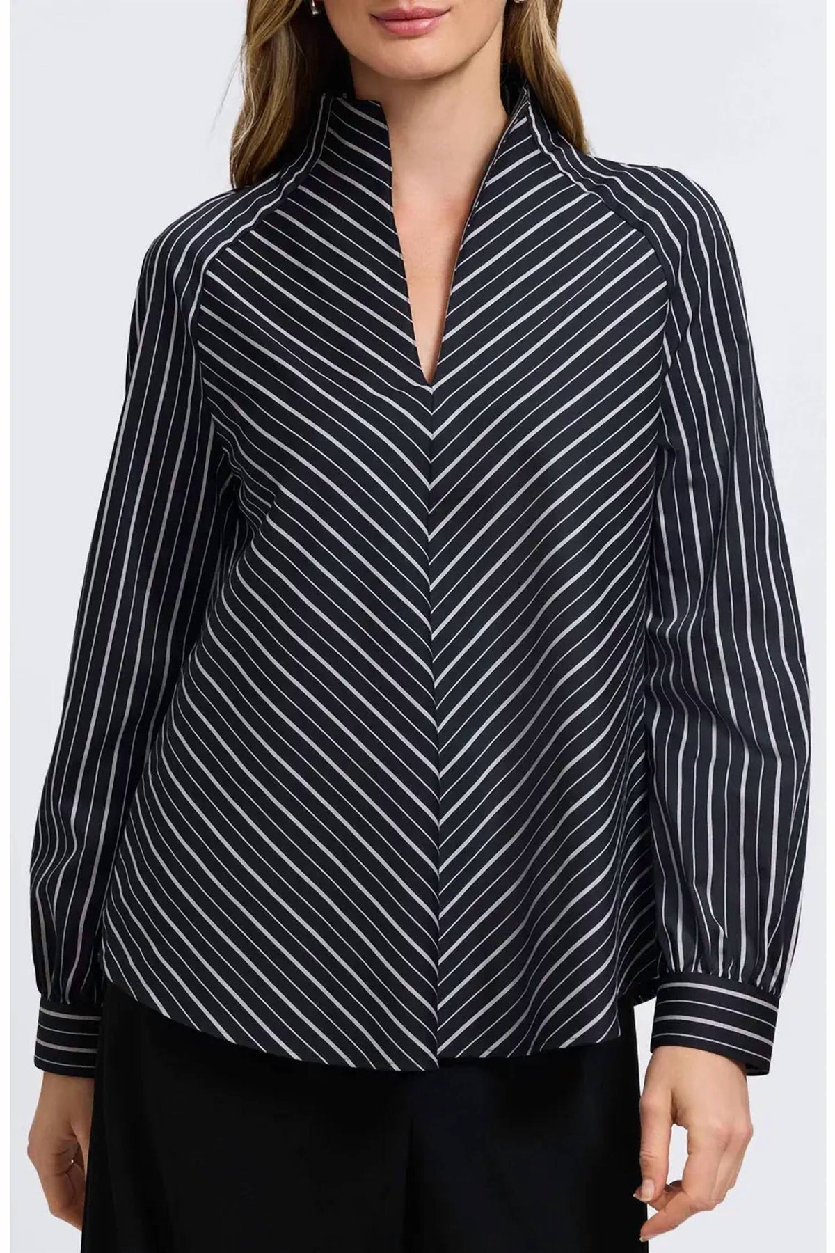 Foxcroft - Daphne Stripe Stretch Cotton Blend Pullover Shirt