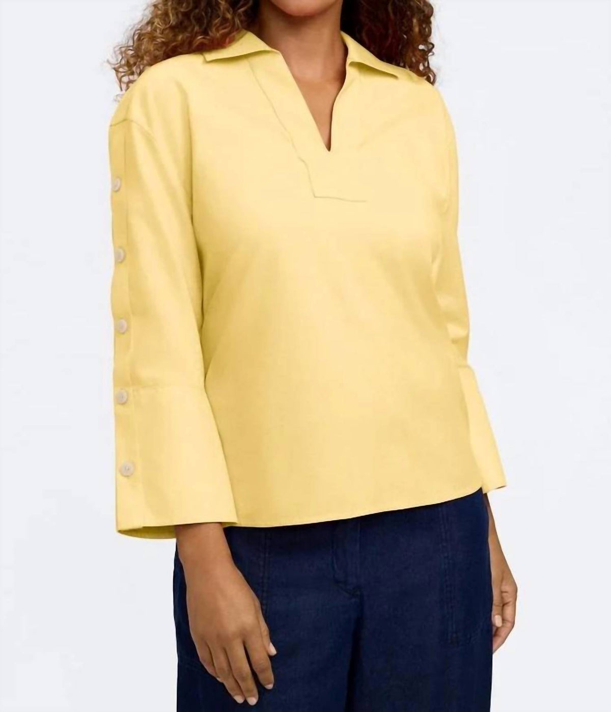 Foxcroft - Lainey Button 3/4 Sleeve Detail Popover Top