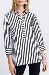 Foxcroft - Pamela Stripe Cotton Blend Tunic Shirt