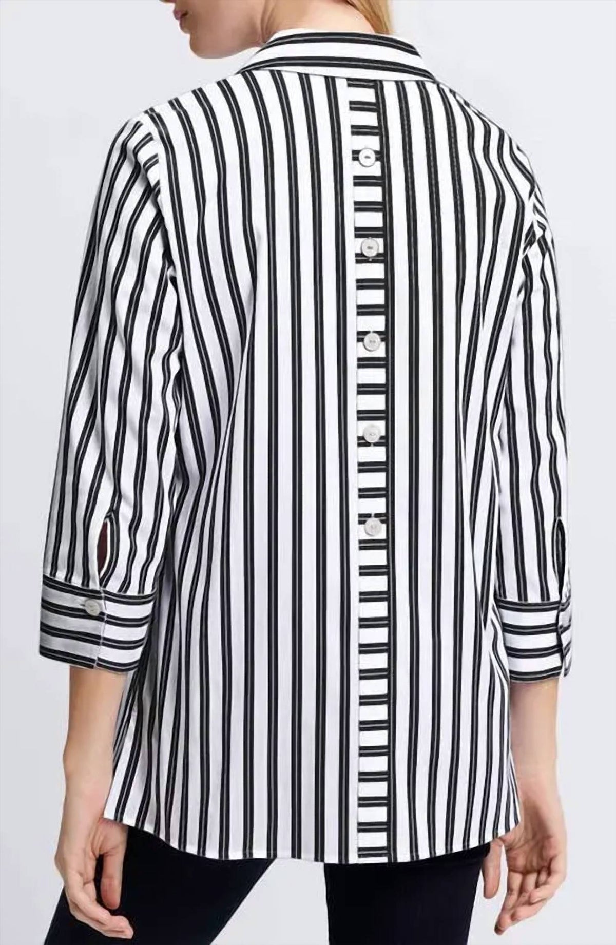Foxcroft - Pamela Stripe Cotton Blend Tunic Shirt