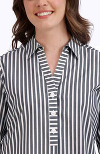 Foxcroft - Pamela Stripe Cotton Blend Tunic Shirt