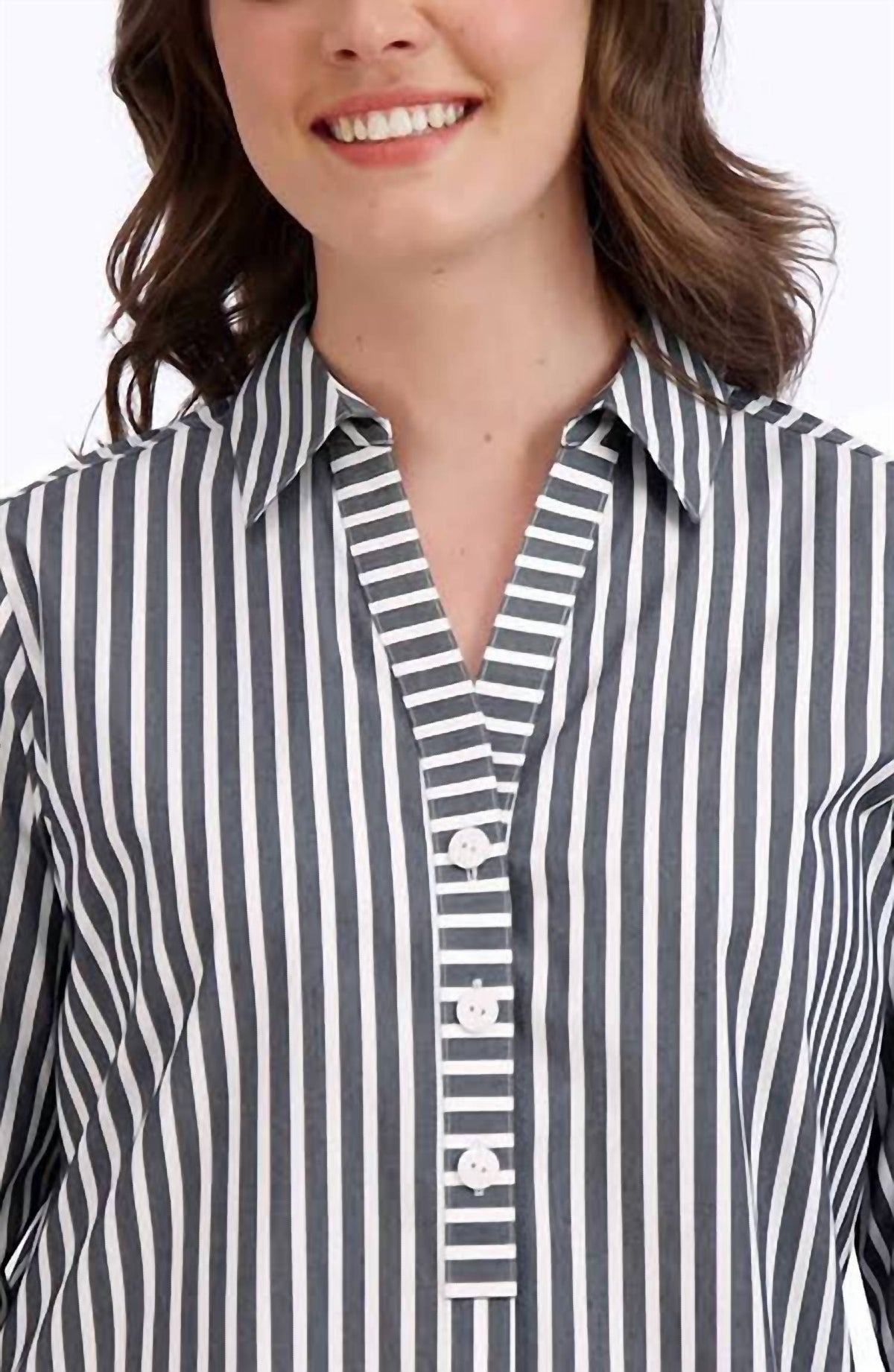 Foxcroft - Pamela Stripe Cotton Blend Tunic Shirt
