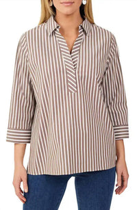 Foxcroft - Sophia Three Quarter Stripe Popover Top