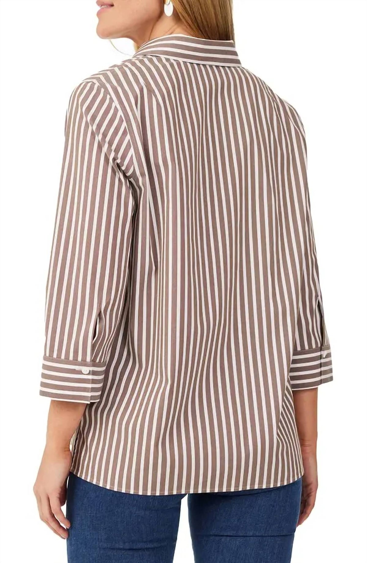 Foxcroft - Sophia Three Quarter Stripe Popover Top