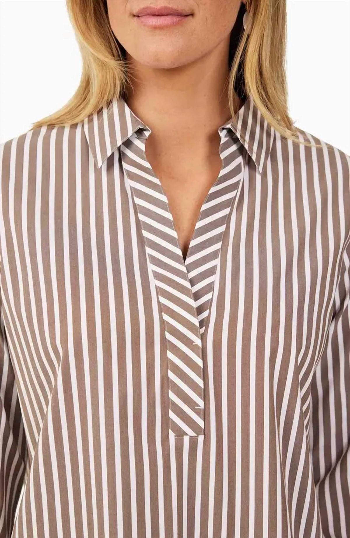 Foxcroft - Sophia Three Quarter Stripe Popover Top