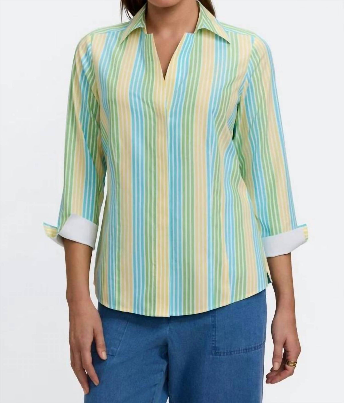 Foxcroft - Taylor 3/4 Sleeve Ombre Stripe Shirt