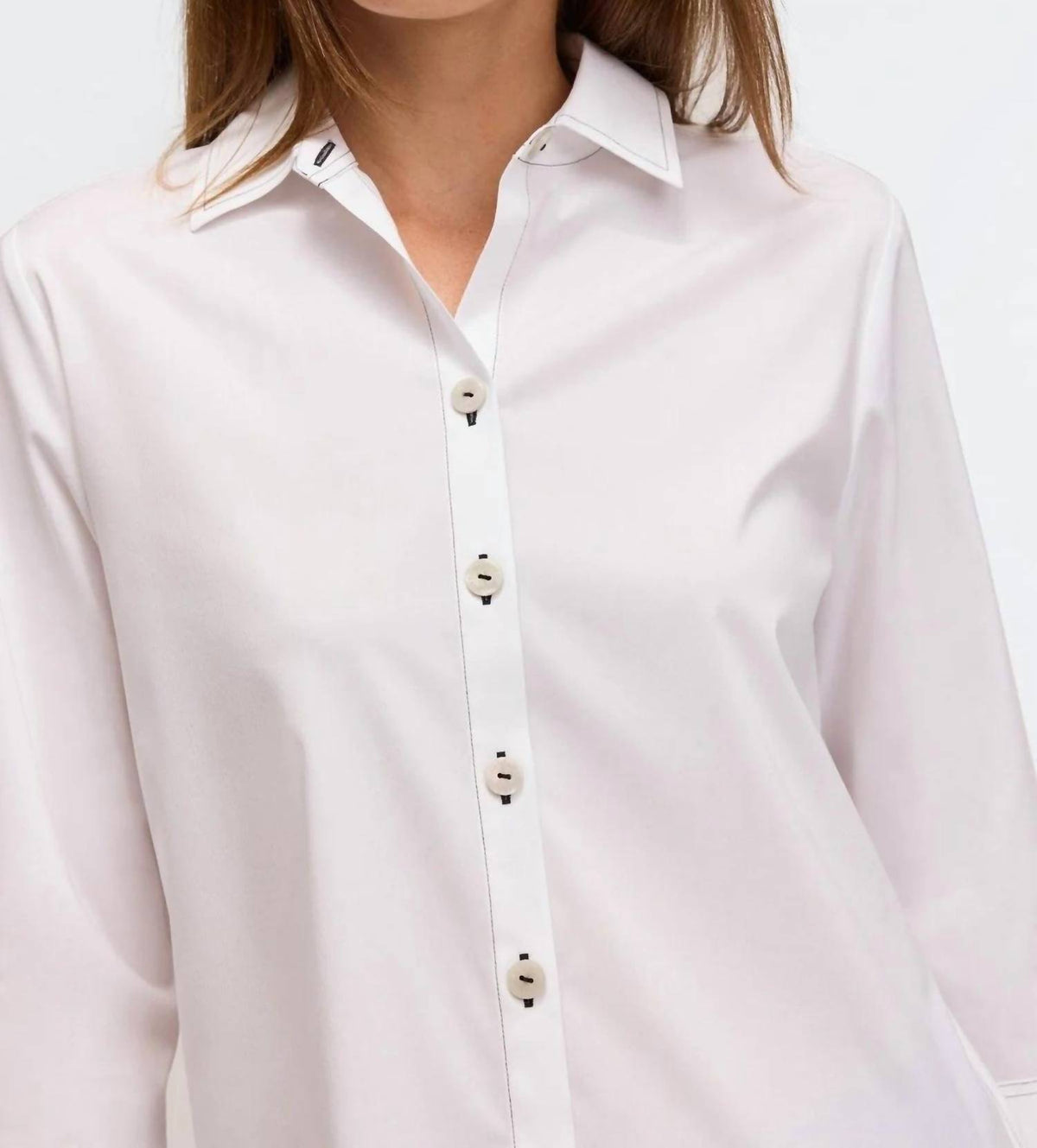 Foxcroft - white blouse with black stitching