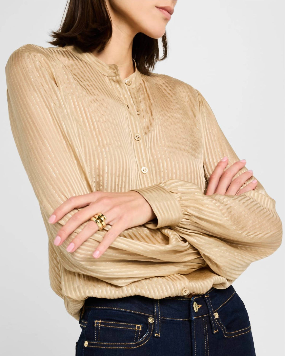 Frame - Collarless Lurex Blouse