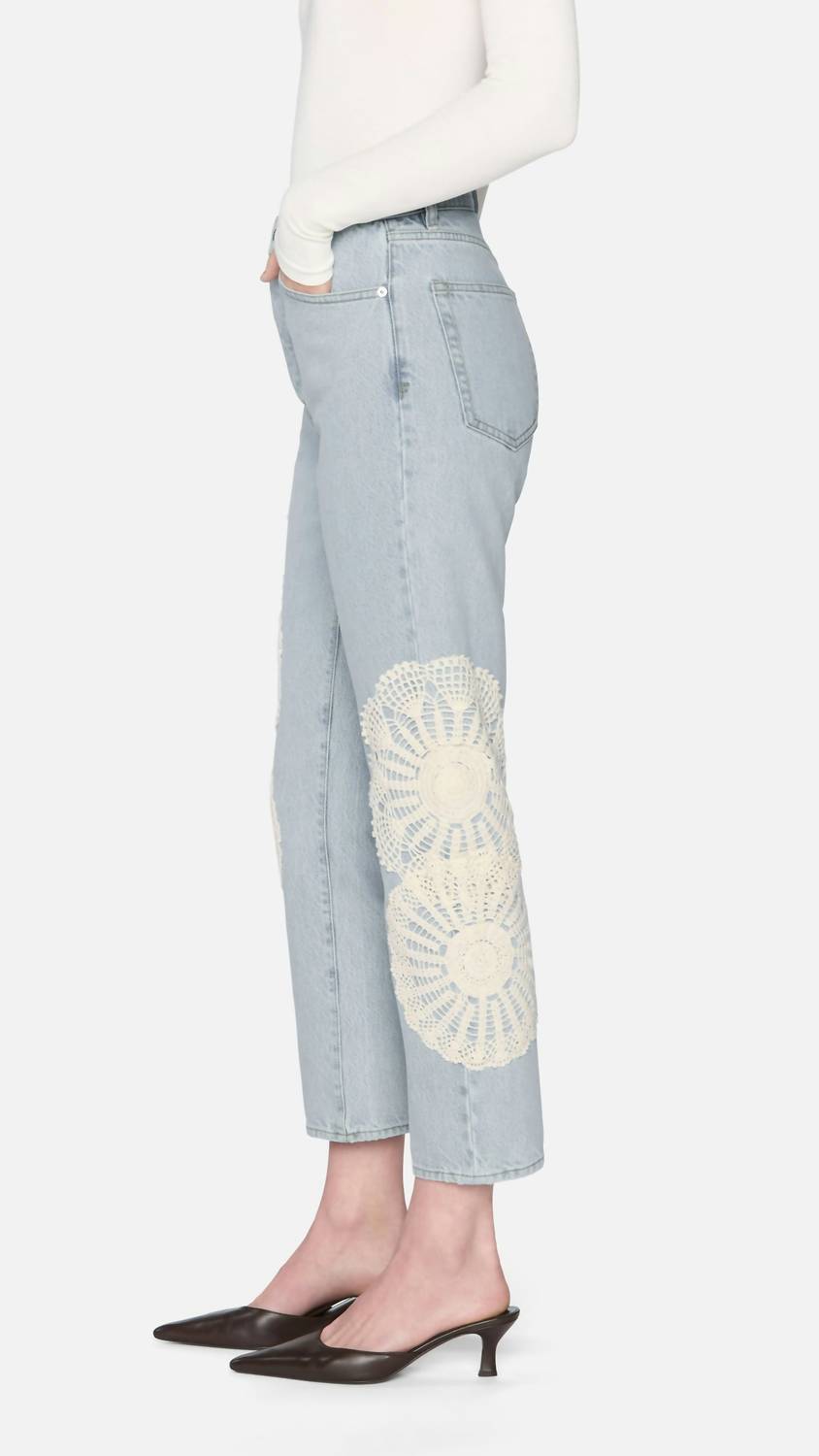 Frame - Crochet High Rise Vertical Crop Jeans