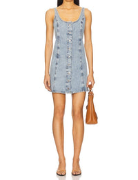 Frame - Denim Shift Dress With Studs - blue - clothing - cotton