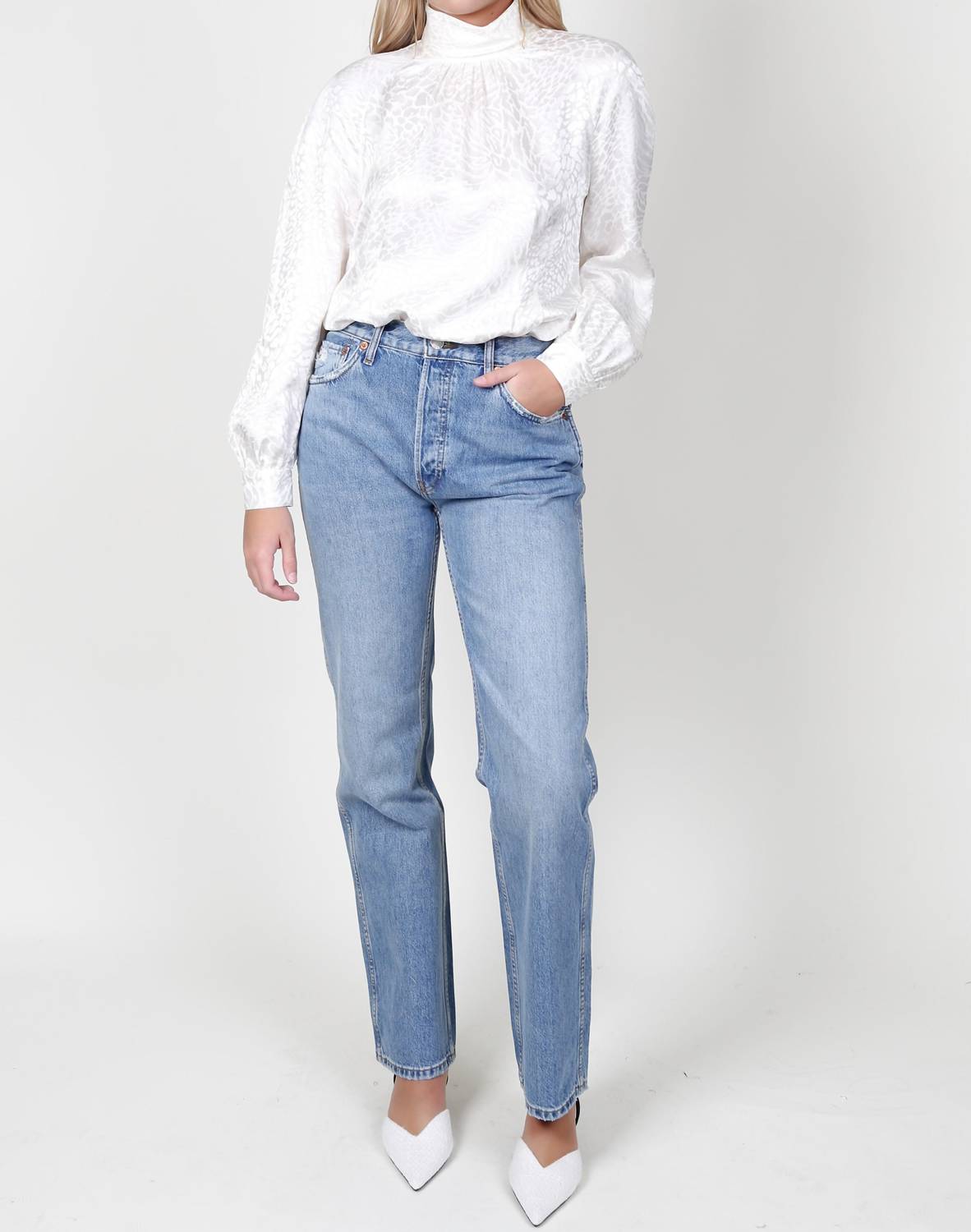 Frame - Foldover Mock Neck Blouse